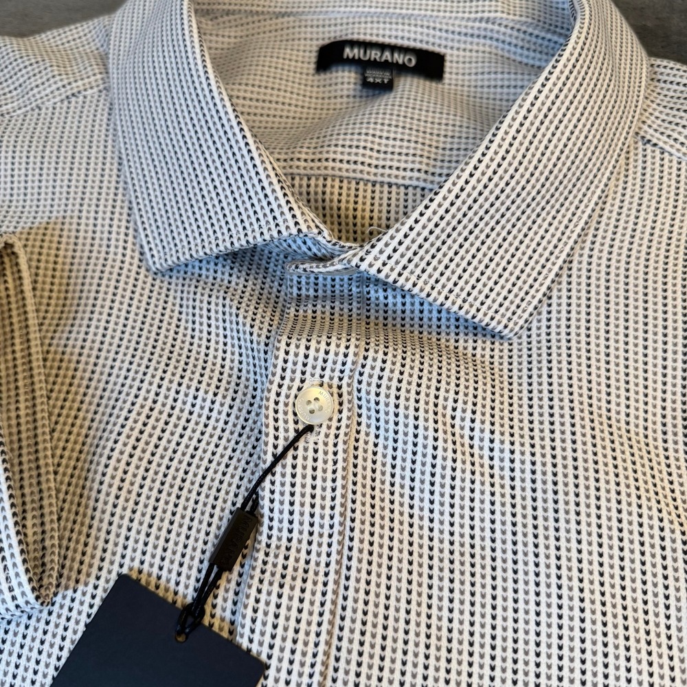 Murano Dress Shirt Mens 4X Large Tall White Black Geometric Long Sleeve Cotton - Picture 4 of 12